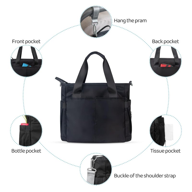 PHEBEN Store Diaper Bag Tote Satchel Waterproof Messenger Baby Diaper Bags for Mom and Dad Multifunction Medium Travel Tote Bags(Black) - Image 4